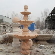 喷水池喷泉雕塑三层晚霞红石雕喷泉曲阳厂家设计安装
