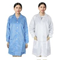 供应东莞塘厦丰采制衣厂家直销白色蓝色网格防静电大褂无尘服电子车间防护静电服