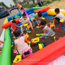 去广场摆沙滩池生意好 充气钓鱼池15平米价位 四色拼接的沙滩池卖的