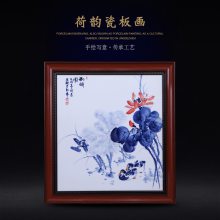 景德镇陶瓷瓷板画 中式玄关装饰画 走廊过道手绘荷花挂画壁画