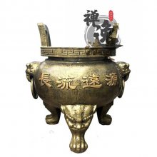禅逸法器 寺庙香炉 圆形平口铜香炉 圆形铸铁香炉 仿古道教铁香炉
