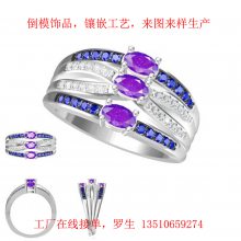 企业来图来样设计304钛钢戒指镶嵌彩色锆石不锈钢戒子东莞首饰厂