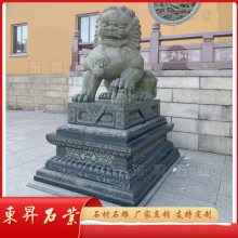 石刻精美南狮 传统寺庙石雕狮子 青石献钱狮 加工