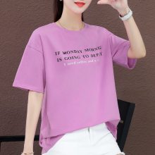 2024时尚女式纯棉T恤韩版 货源短袖圆领印花T恤便宜