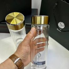 西安银离子希诺玻璃杯 金银色杯盖皮盒包装 商务礼品杯