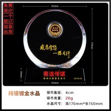 纯银币水晶感谢牌定制入职二十年纪念品员工福利礼品