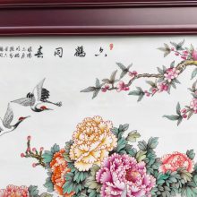 销售定制陶瓷瓷板画厂家 六鹤同春瓷画 多用途中式墙壁挂件