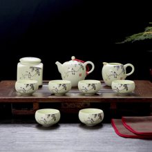 景德镇陶瓷茶具九件套 宫廷花鸟丁香定制礼品 亚光功夫茶具套装