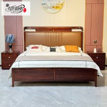 新中式床X033 实木真皮床