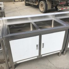不锈钢水槽水池商用双槽一体式 厨房一体柜简易沥水白钢厨房橱柜