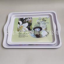 仿瓷密胺餐具塑料长方双耳托盘白色印花托盘13寸15寸置物盘茶盘