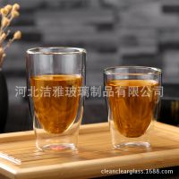 批发定制款耐高温玻璃杯加厚双层水杯高硼硅透明啤酒杯500ml酒具