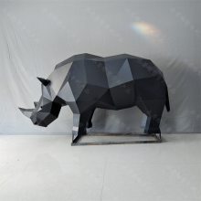 大型 不锈钢犀牛雕塑加工制作 切面几何动物园林景观摆件 永景