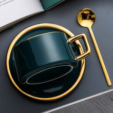 高颜值简约陶瓷茶杯带托盘 北欧风格大肚子水杯 咖啡杯下午茶杯子