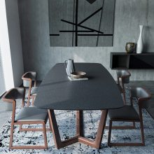 火烧石餐桌椅组合北欧现代简约家用小户型吃饭桌子长方形实木饭桌