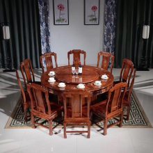 广东花梨木圆餐桌型号 刺猬紫檀饭桌种类 实木餐台报