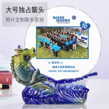 定制陶瓷水晶材质退休礼品，入职十年员工感谢牌，年会表彰奖牌
