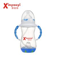 新优怡品牌300Ml宽口手柄自动感温鸭嘴脂肪奶嘴两用pp奶瓶外贸款