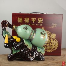 2.5L5斤装酒坛红色黄色青色葫芦福禄平安陶瓷酒瓶 陶瓷底座摆件