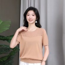 品牌折扣库存尾货 咏之澜夏季时尚天丝翻领常规短袖套头莱赛尔针织衫