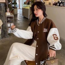 杭州韩版女装棒球服卫衣冬季宽松百搭拼接撞色刺绣夹克外套