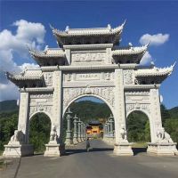 加工定制石雕山门牌坊 景区村口大型仿古青石石雕山门村口牌楼