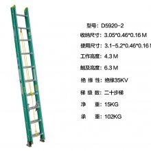 美国 稳耐 D5916-2 D5920-2工程梯玻璃钢两节延伸梯安全梯D型踏棍登高梯