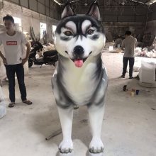 玻璃钢仿真二哈狗雕塑 中华田园柴犬哈士奇动物模型