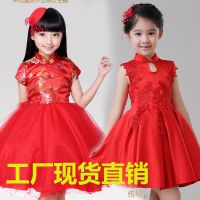新款中国风儿童唐装旗袍纱裙连衣裙表演女童古筝表演演出服装春秋