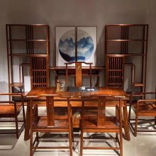 中山市办公红木家具刺猬紫檀新中式2.1米大家风范茶台7件套图片