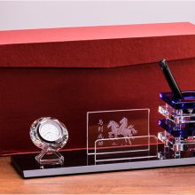 实用单位水晶定制笔筒三件套办公用品商务礼品公司周年活动纪念品