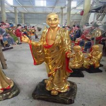 1.5米玻璃钢十八罗汉佛像雕塑，贴金木雕铜雕500罗汉