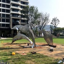 不锈钢拉丝雕塑抽象海豚雕塑 园林景观外包装-广州芒果雕塑艺术
