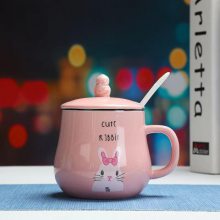 夏季带盖勺实用卡通早餐杯 燕麦杯牛奶杯 马克杯logo定制