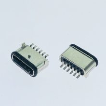 防水USB连接器 TYPE-C 6Pin母座 锌合金 板上SMT 有柱
