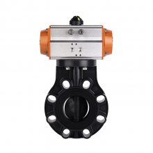 三厘厂家 PVC塑料气动蝶阀门 单双作用 自动化控制 快速切断 耐酸碱腐蚀