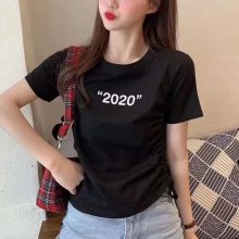 白色宽松短袖女t恤圆领笑脸纯白色T恤打底衫 纯棉女装印花T恤供应