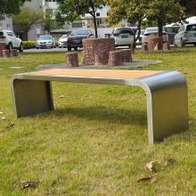 不锈钢坐凳室外休闲防腐木长凳公园椅子户外实木座椅庭院塑木长椅