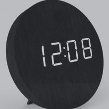 圆形LED壁挂木头钟 创意木质温度挂钟 创意仿木闹钟工厂直发