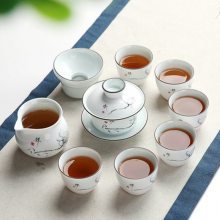 简约手绘陶瓷功夫茶具套装 白瓷镂空茶杯茶海茶壶家用茶道零配