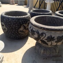 手工艺品青石做旧鱼缸 汉白玉养鱼池 石头盆荷花池