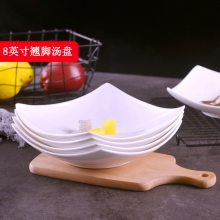 景德镇盘子碗餐具套装 家用日式纯白色骨瓷方形翘脚盘 酒店炒菜盘子