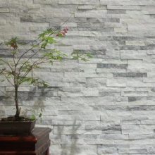 卧室地面 白木纹文化石内墙 不规则白砂岩碎拼石 白色蘑菇石