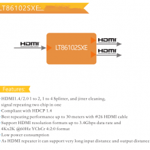 LT86102SXE 龙讯授权代理2端口HDMI 1.4分路器，集成HDCP引擎 替代MAX3814