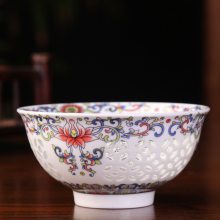 景德镇高温陶瓷 陶瓷碗套装 青花玲珑碗 家用中式陶瓷碗 创意餐具