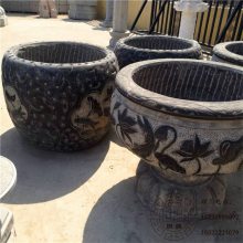 浮雕水缸 仿古圆缸 青石养鱼池