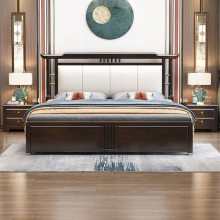 实木家具厂 新中式进口实木床 卧室装修现代储物床