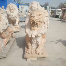 青石狮子/晚霞红雕刻趴狮/大理石雕刻石狮