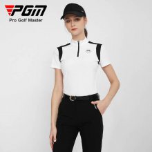 PGM高尔夫女装夏季短袖t恤服装2023***运动上衣柔软弹力拼色套装