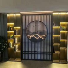 佛山酒店简约不锈钢隔断屏风玄关办公室 售楼大堂隔断镂空花格玫瑰金屏风
